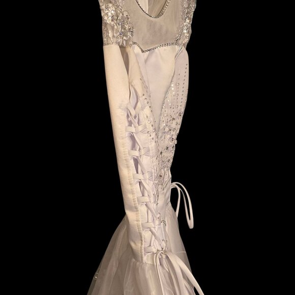 Tip Top Kids Quinceañera Dress Virgin Mary Sz 14 White Embroidery Rhinestones - Picture 4 of 12